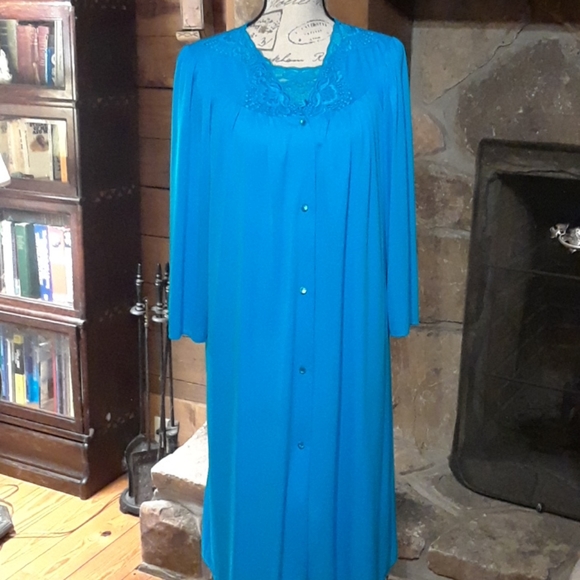 Vintage blue-green robe & gown set - Picture 3 of 8